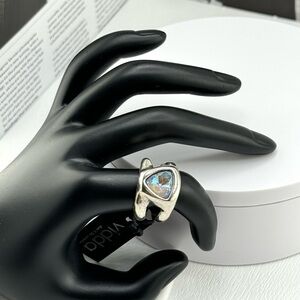 Silver ring with triangle Aquamarine, Blue crystal